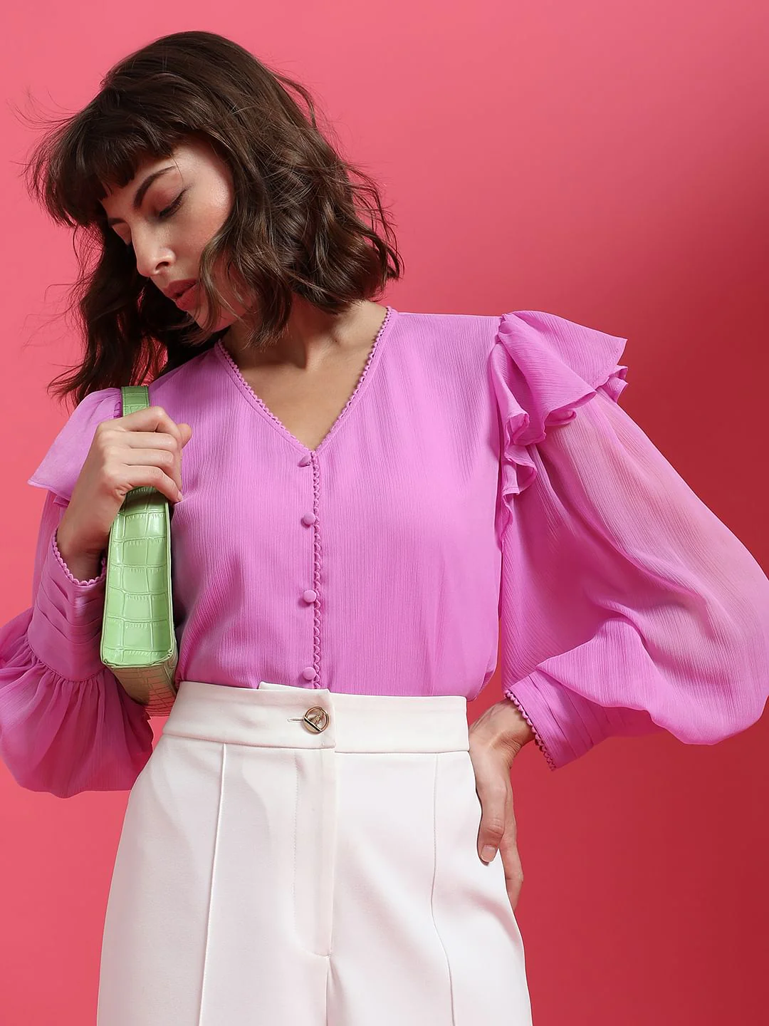 Pink Voluminous Sleeves Top