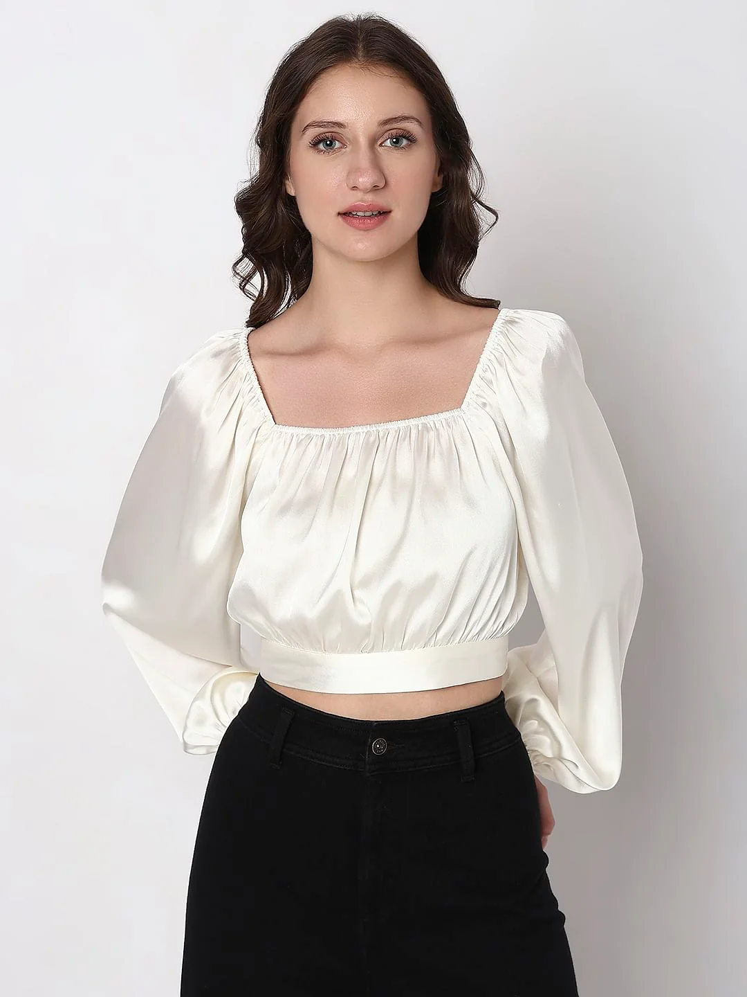 White Smocked Crop Top - Image 2
