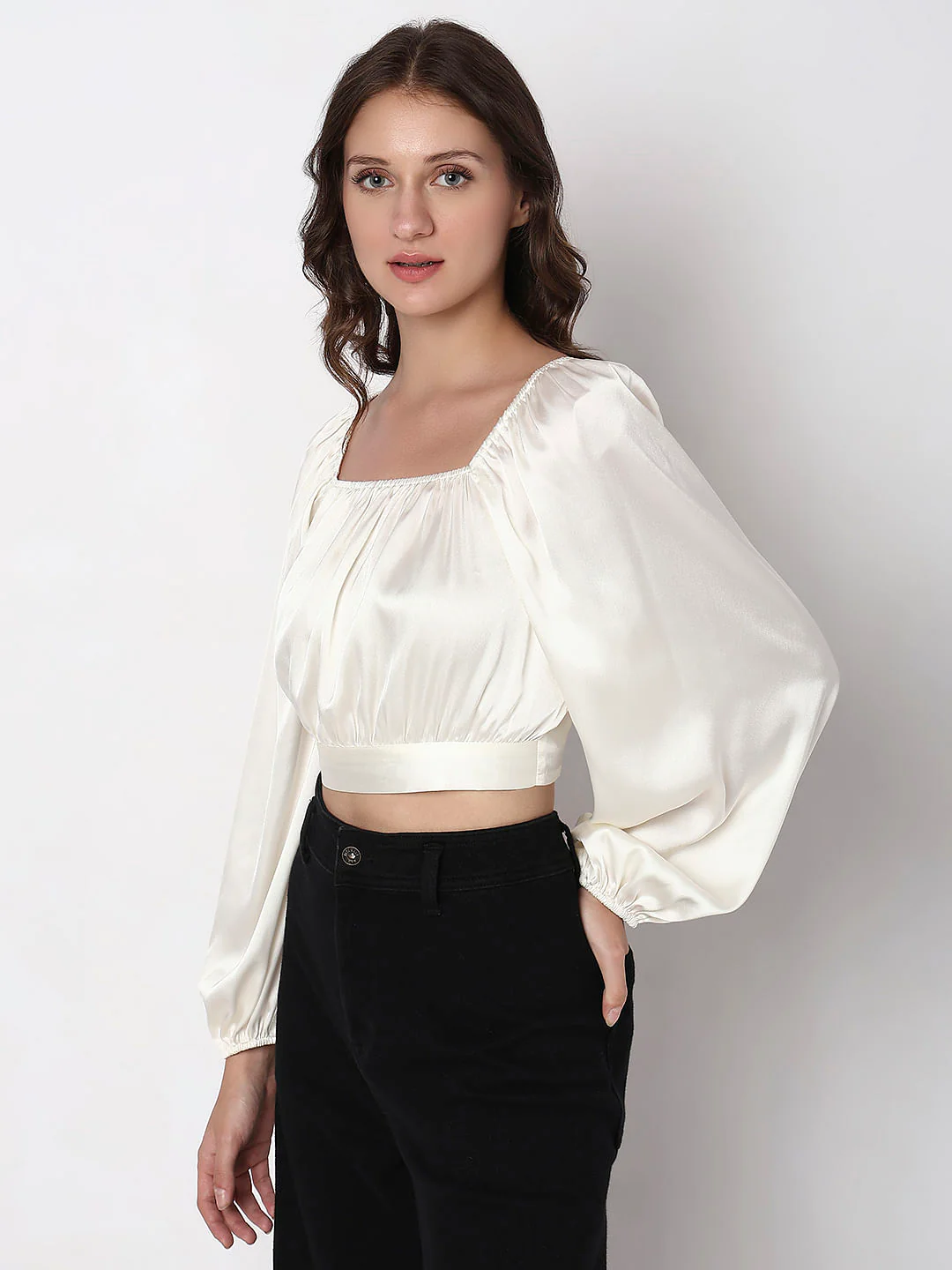 White Smocked Crop Top - Image 3