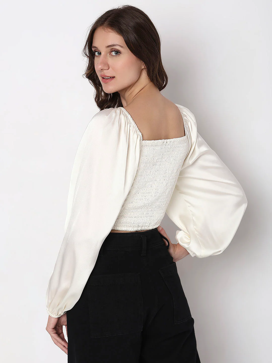 White Smocked Crop Top - Image 4