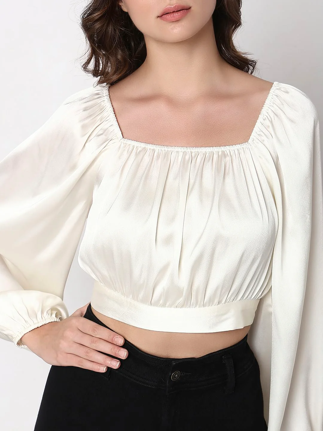 White Smocked Crop Top - Image 6