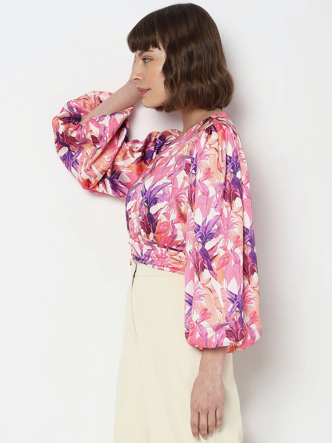 Pink Floral Print Crop Top - Image 3
