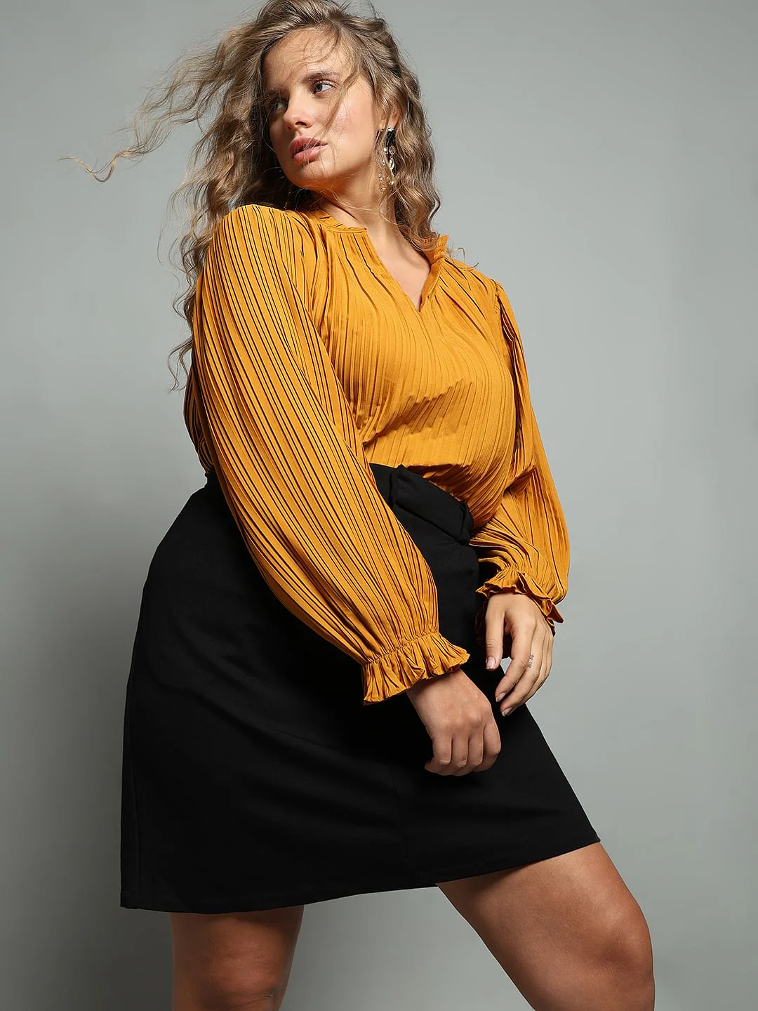 Curve Yellow Plisse Top