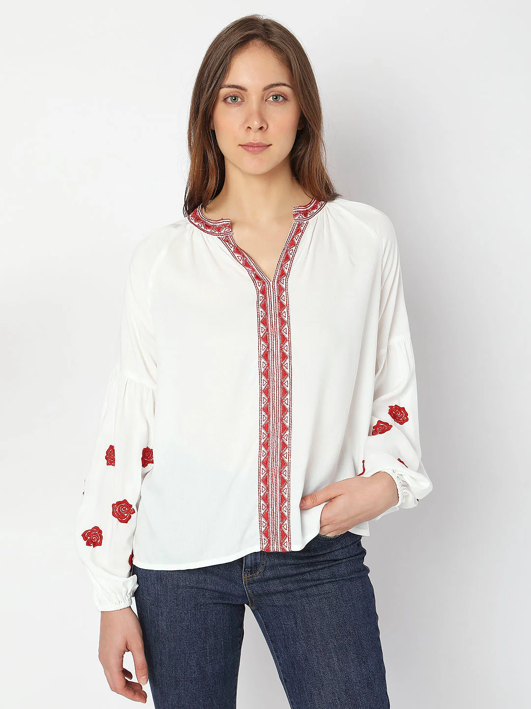 White Embroidered Full Sleeves Top - Image 2