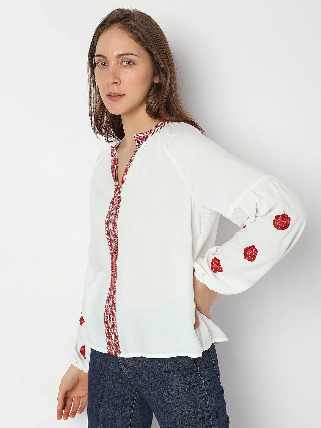 White Embroidered Full Sleeves Top - Image 3