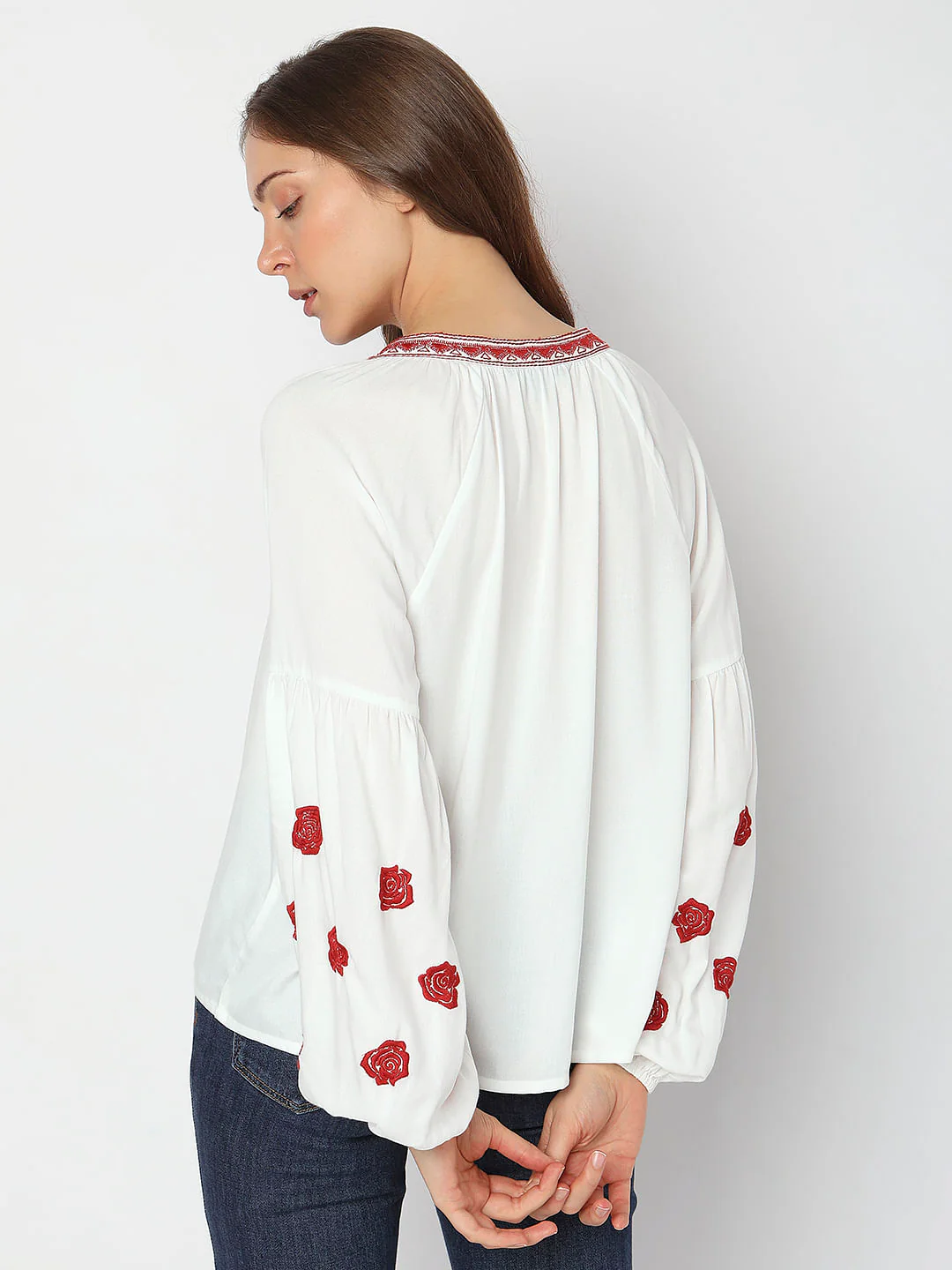 White Embroidered Full Sleeves Top - Image 4