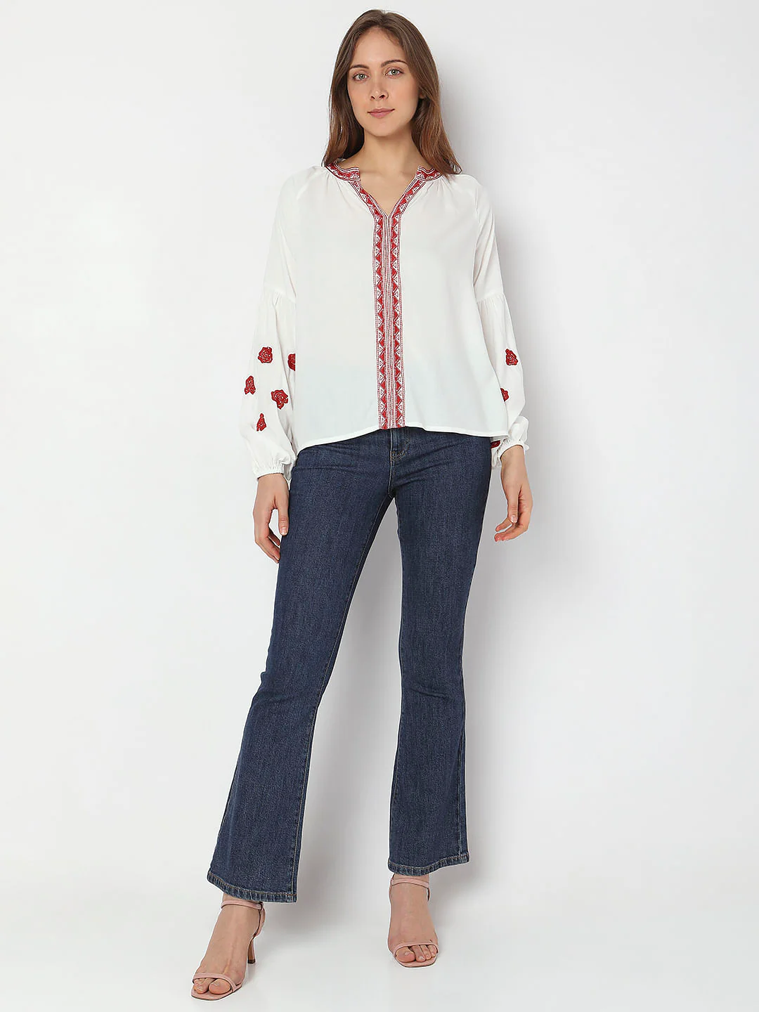 White Embroidered Full Sleeves Top - Image 5