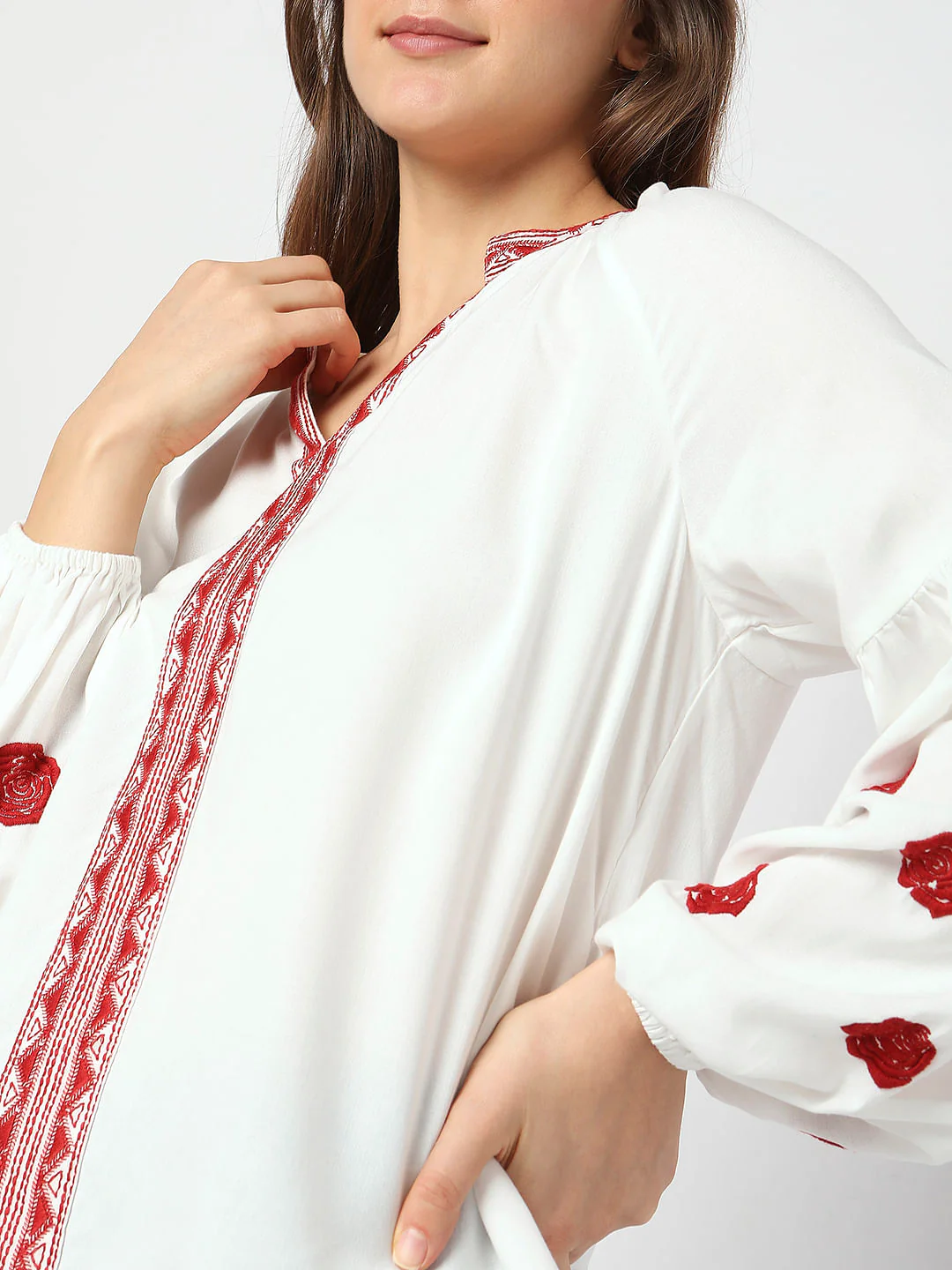 White Embroidered Full Sleeves Top - Image 6