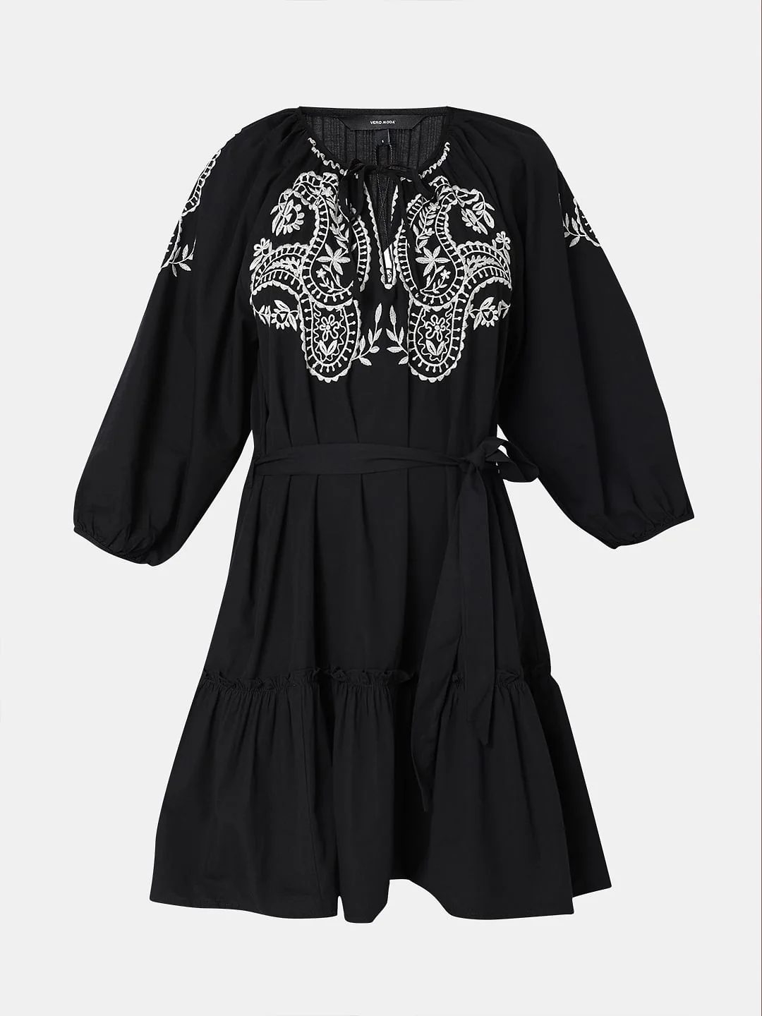 Black Contrast Embroidery Dress - Image 7