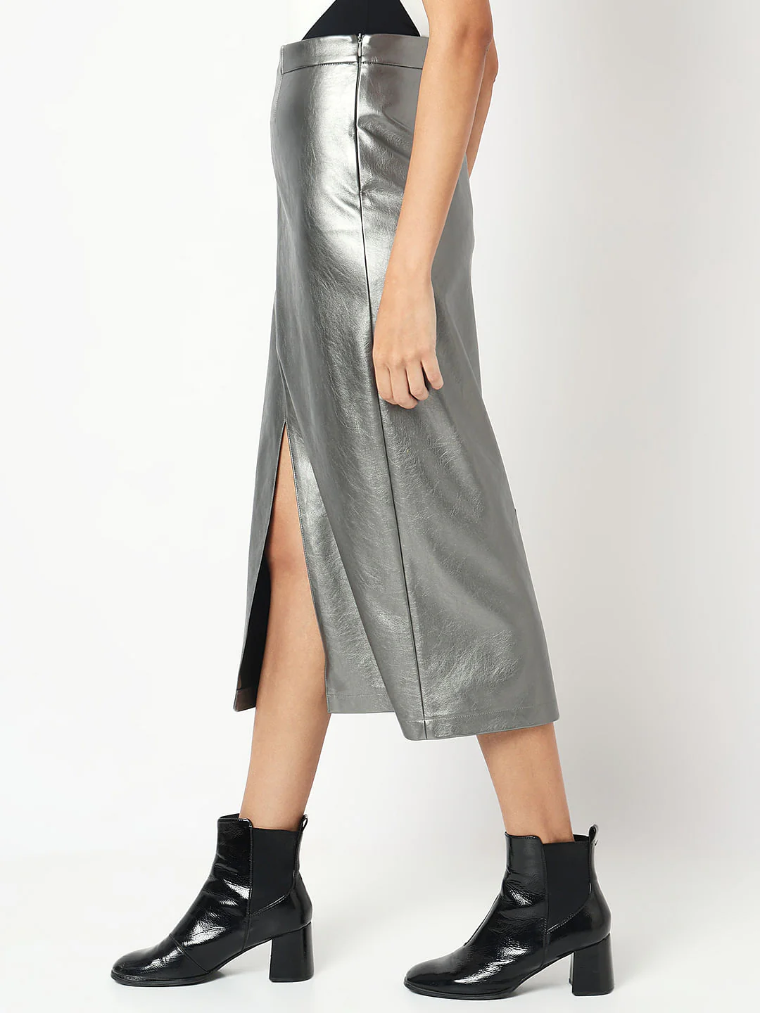Silver Front Slit Midi Skirt - Image 3