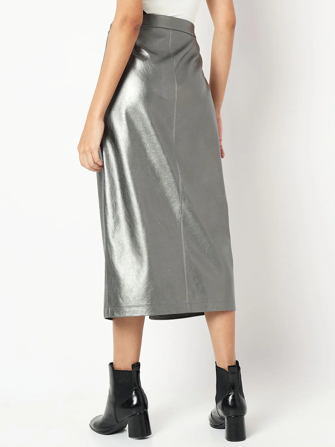 Silver Front Slit Midi Skirt - Image 4