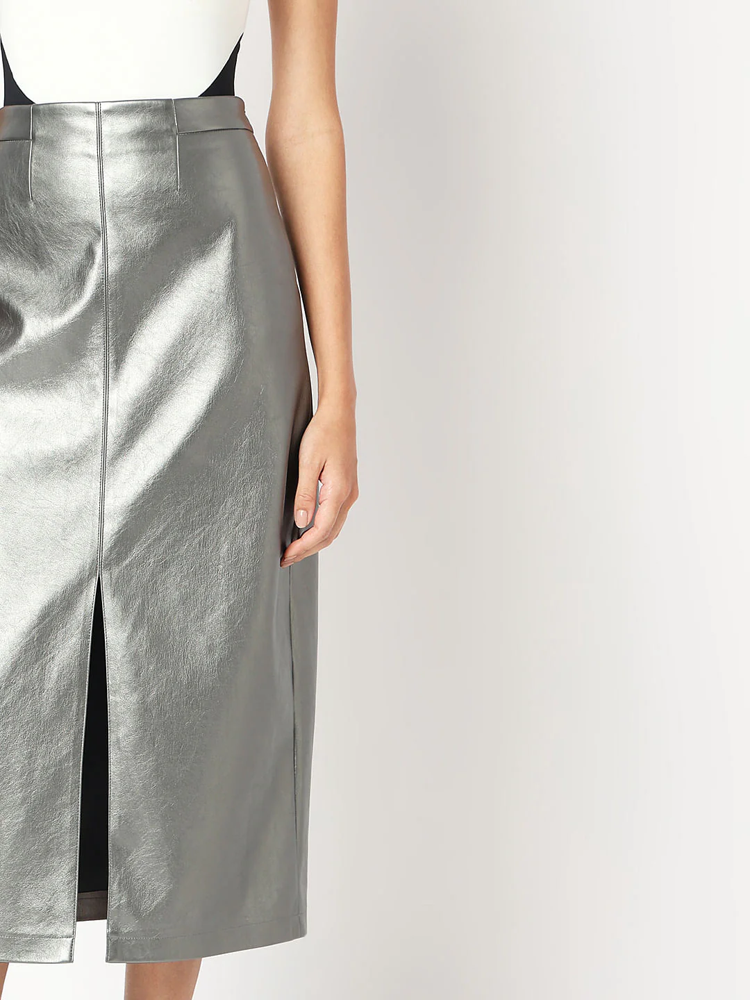 Silver Front Slit Midi Skirt - Image 6