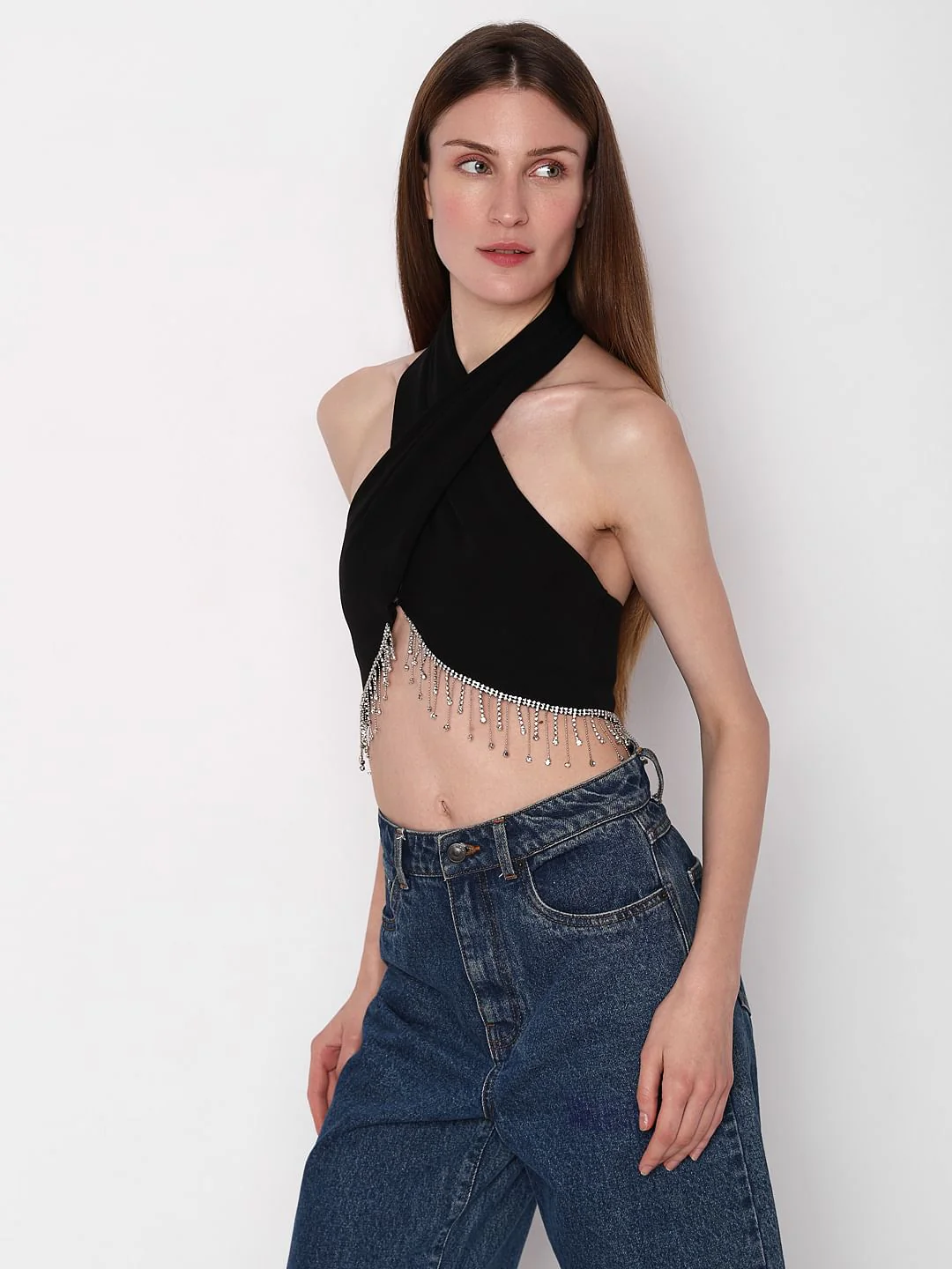 Black Jewelled Halter Neck Top - Image 3
