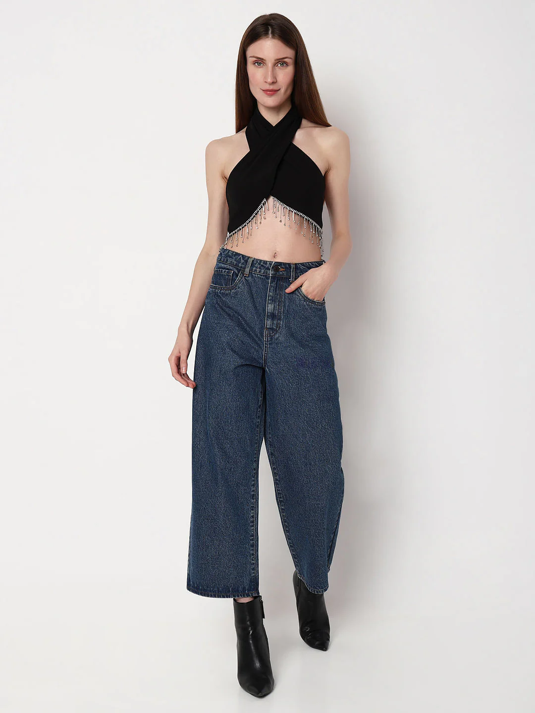 Black Jewelled Halter Neck Top - Image 5