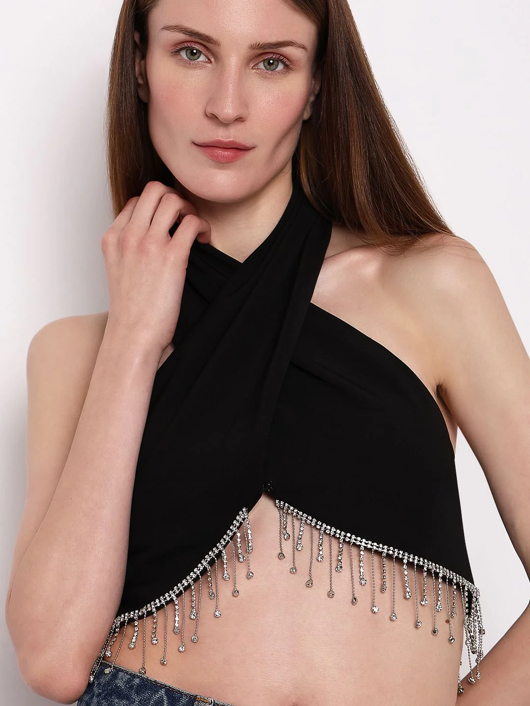 Black Jewelled Halter Neck Top - Image 6