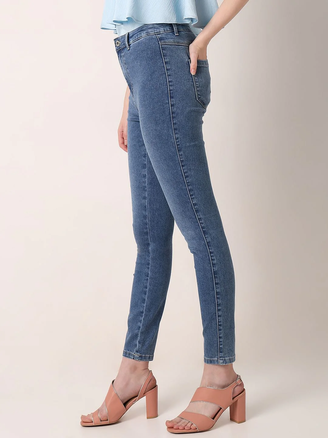 Blue High Rise Skinny Fit Jeans - Image 3