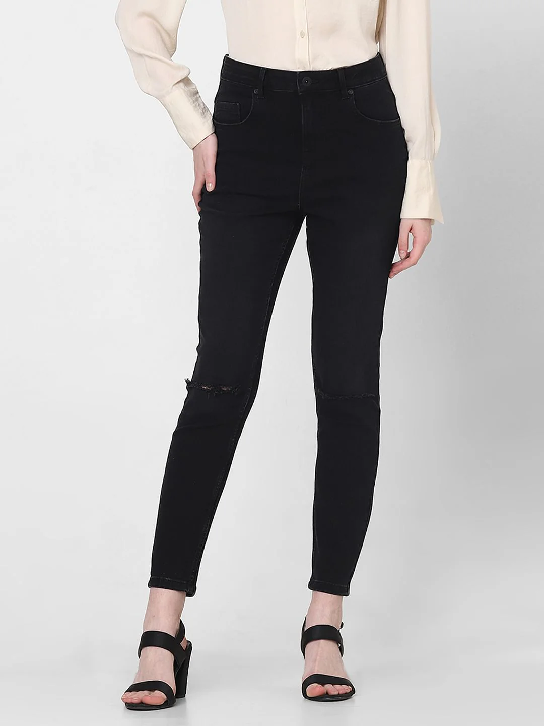 Black High Rise Ripped Skinny Jeans - Image 2
