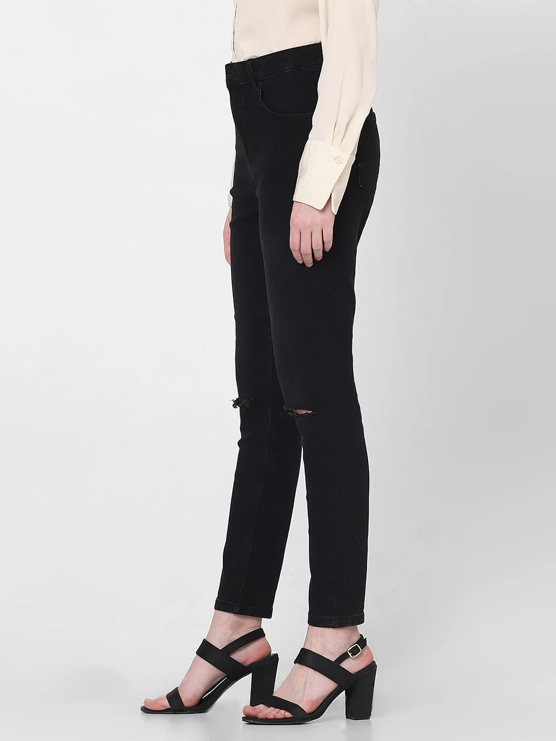 Black High Rise Ripped Skinny Jeans - Image 3
