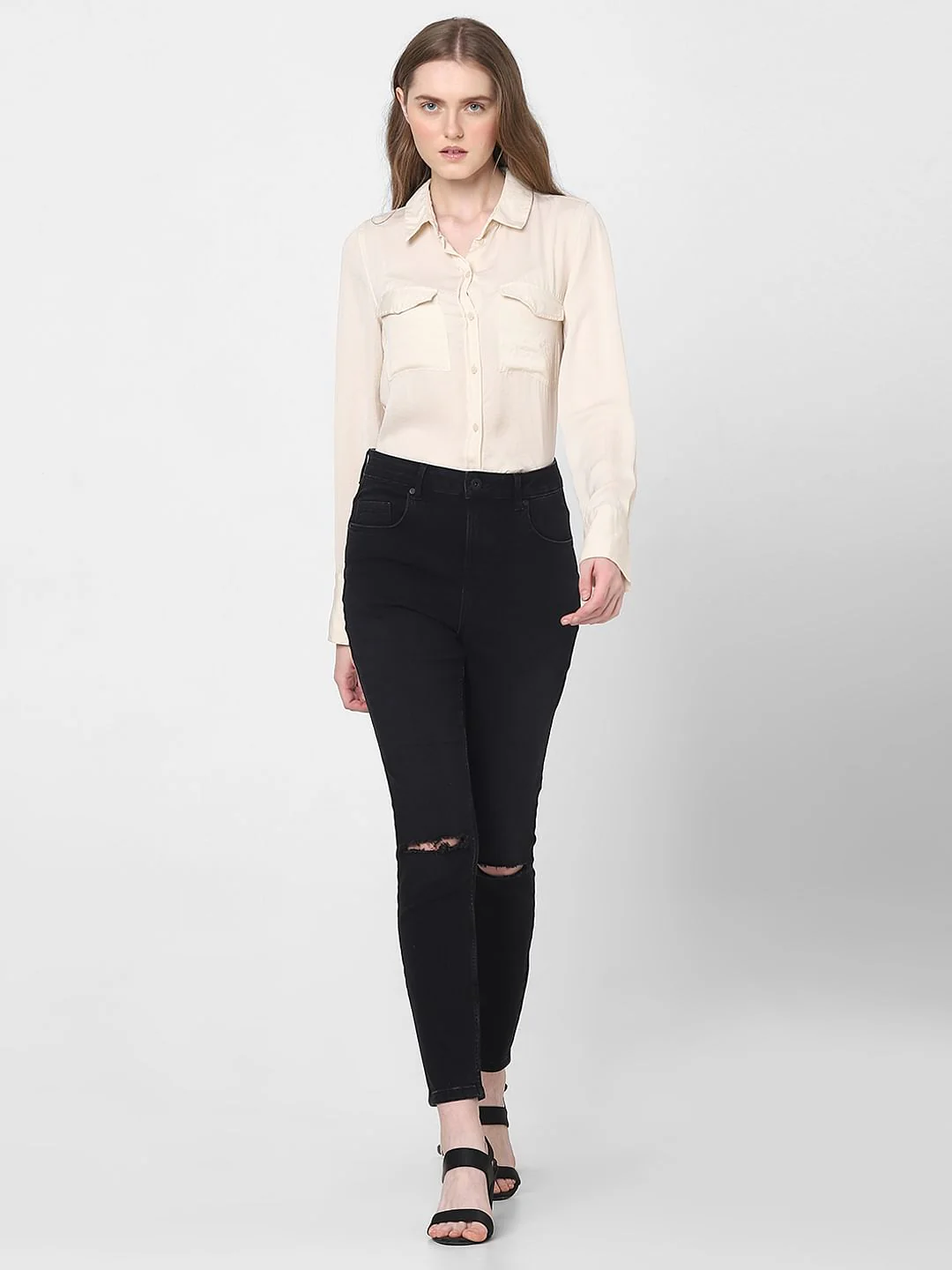 Black High Rise Ripped Skinny Jeans - Image 5