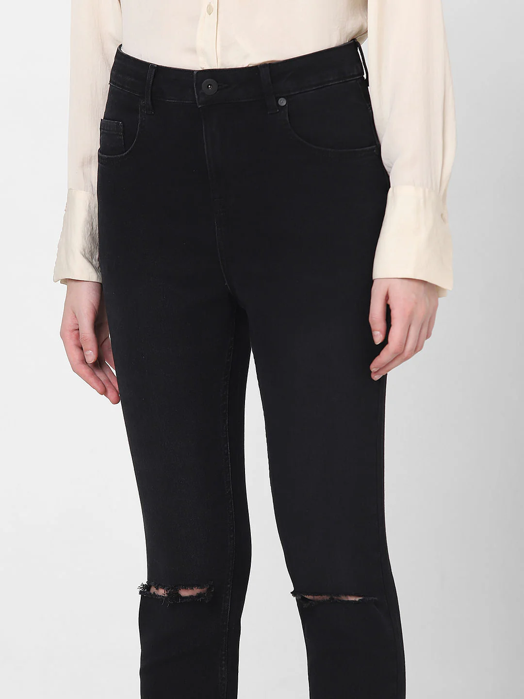 Black High Rise Ripped Skinny Jeans - Image 6