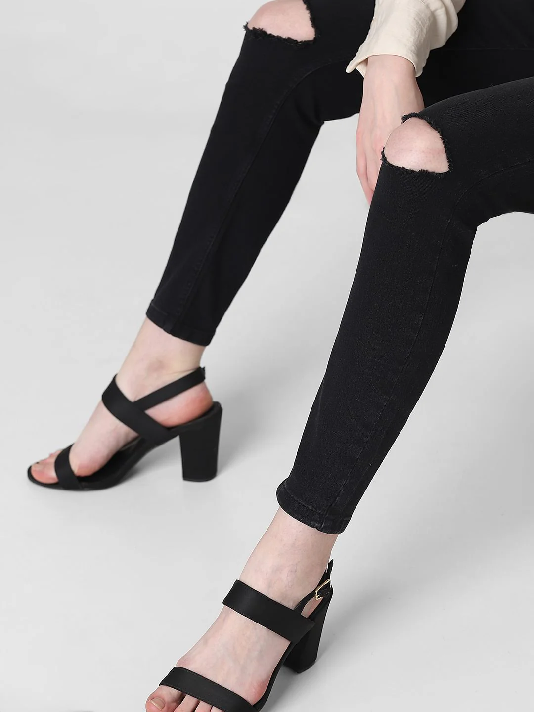 Black High Rise Ripped Skinny Jeans - Image 8