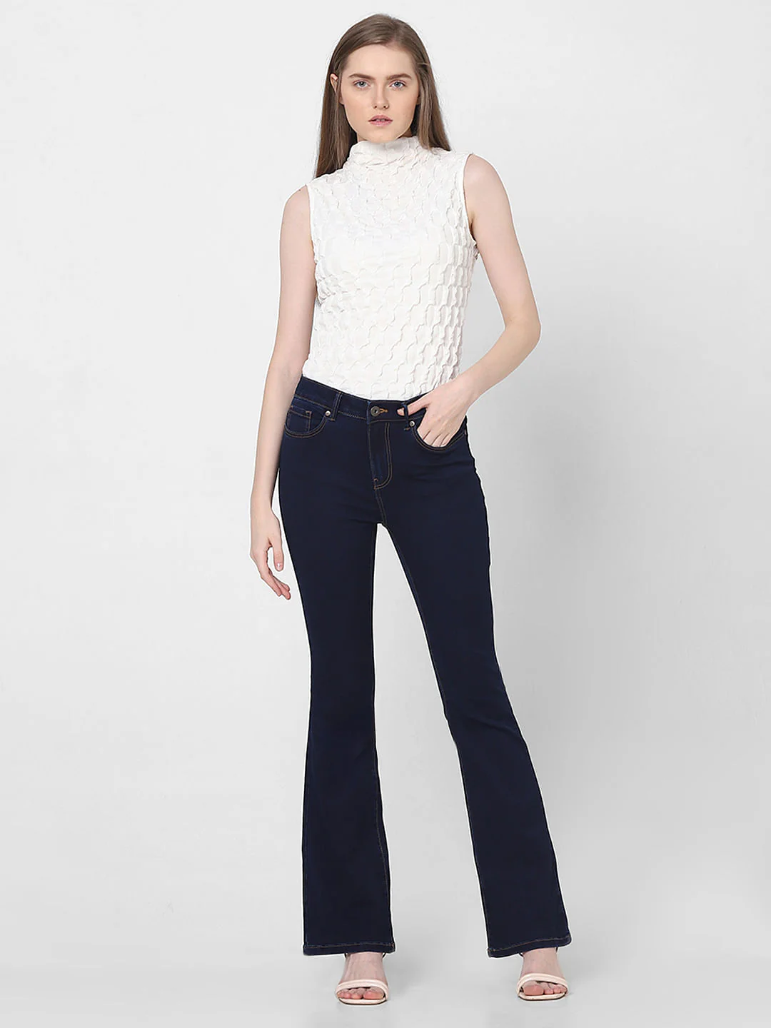 Dark Blue Mid Rise Bootcut Jeans - Image 5