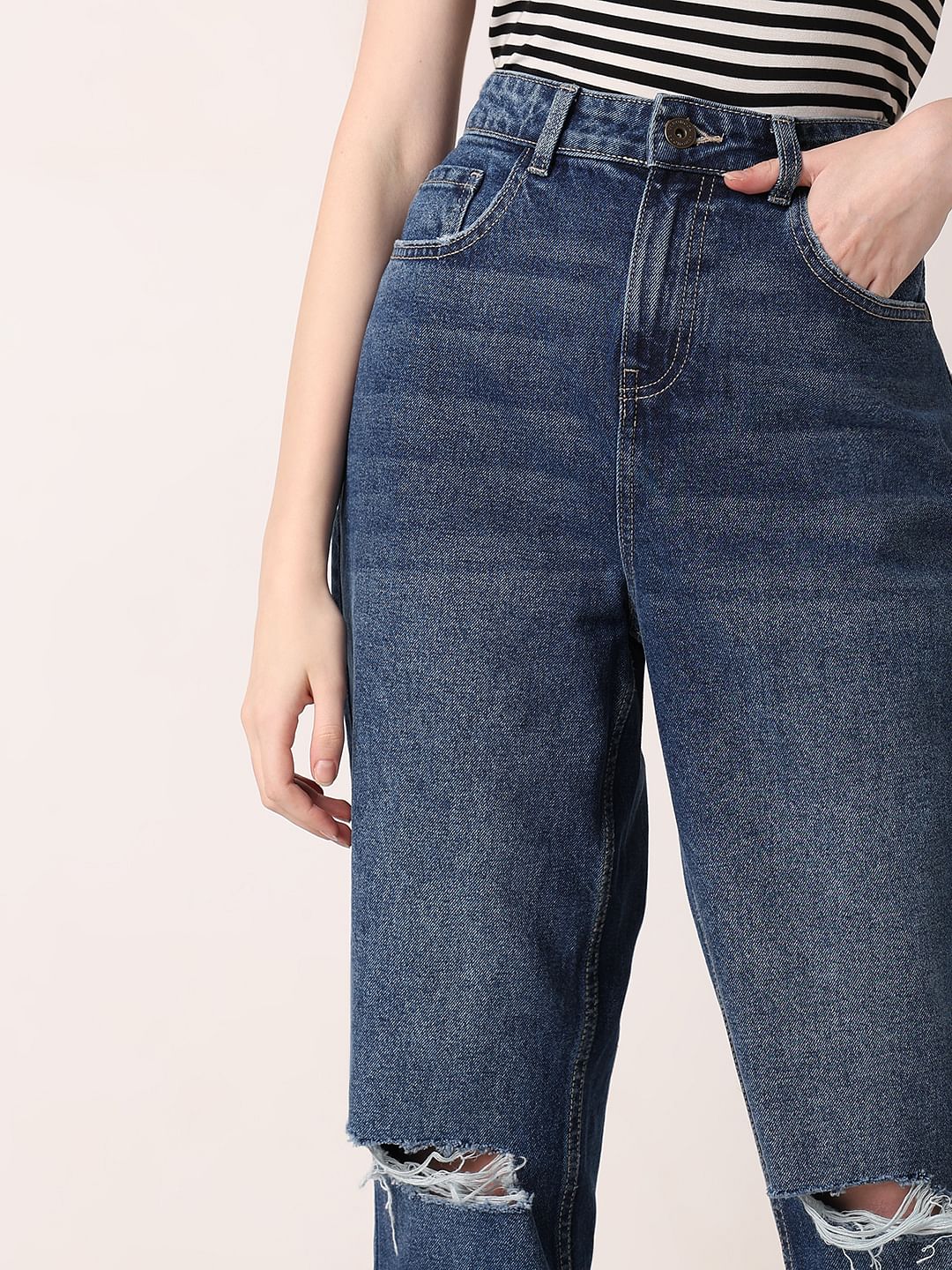 Dark Blue High Rise Ripped Jeans - Image 6