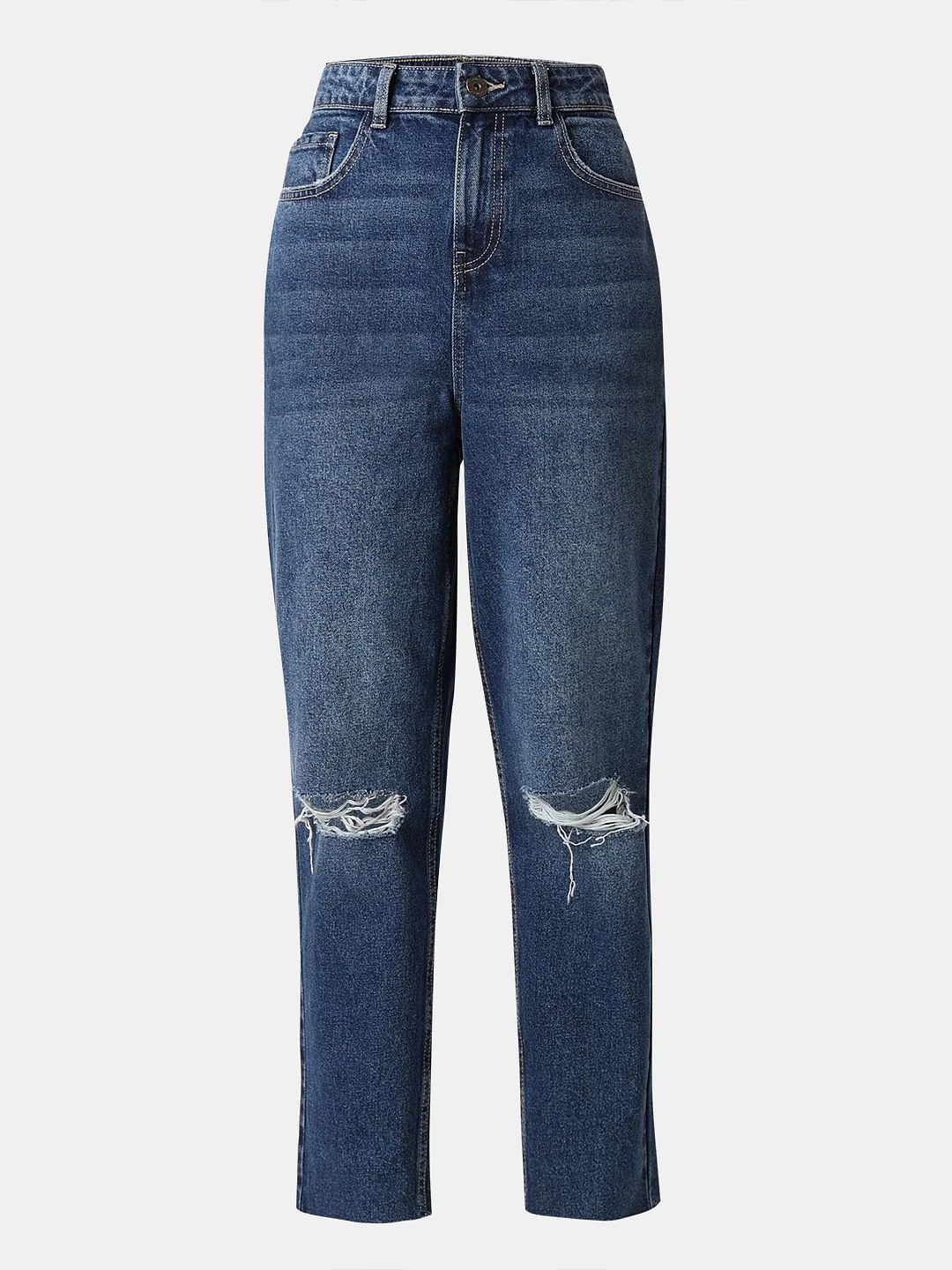 Dark Blue High Rise Ripped Jeans - Image 7
