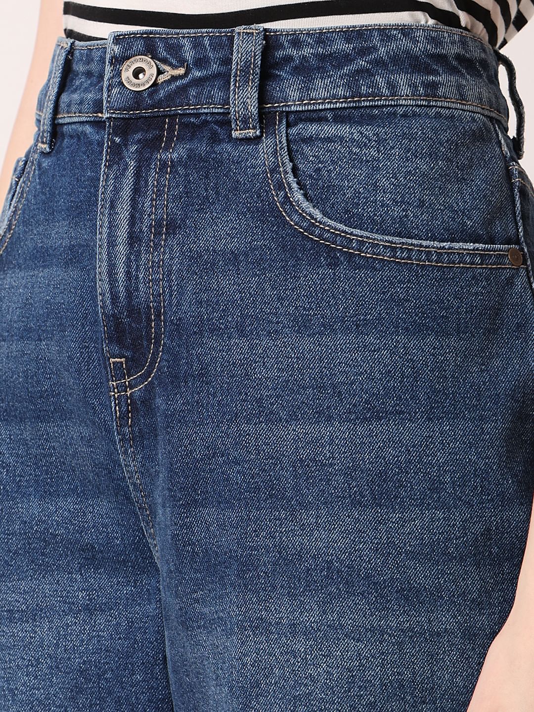 Dark Blue High Rise Ripped Jeans - Image 8