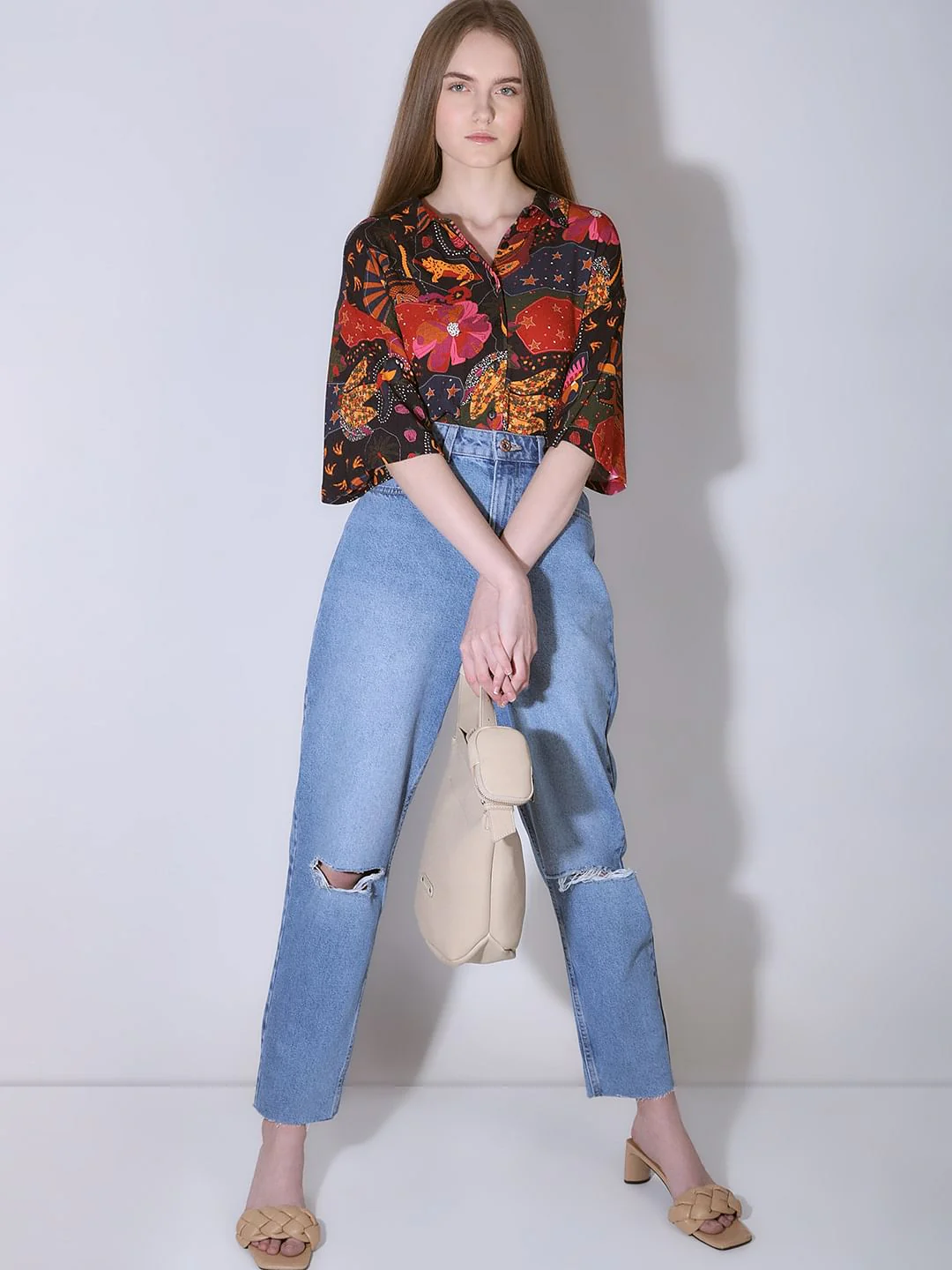 Light Blue High Rise Ripped Jeans