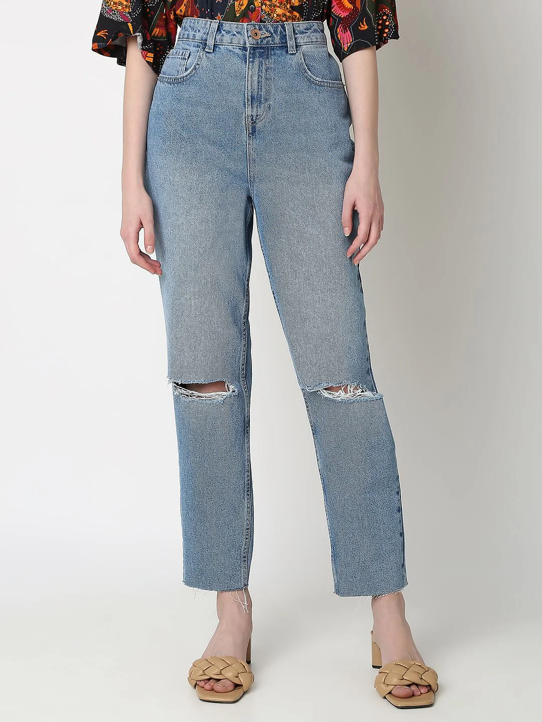 Light Blue High Rise Ripped Jeans - Image 2