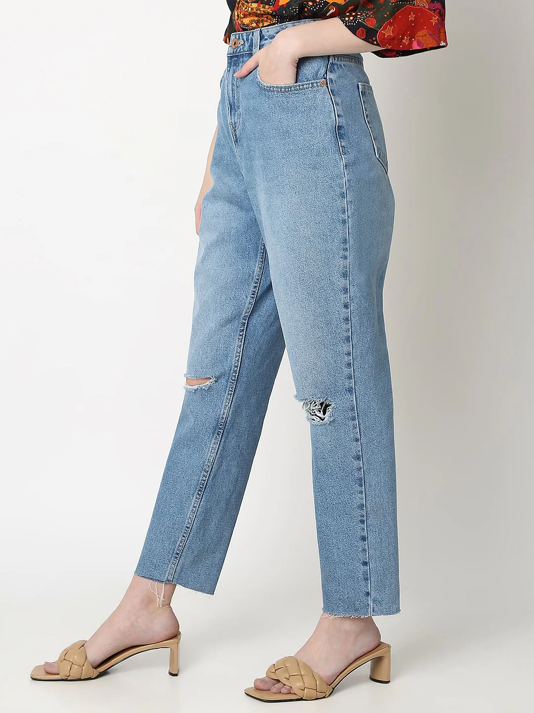 Light Blue High Rise Ripped Jeans - Image 3