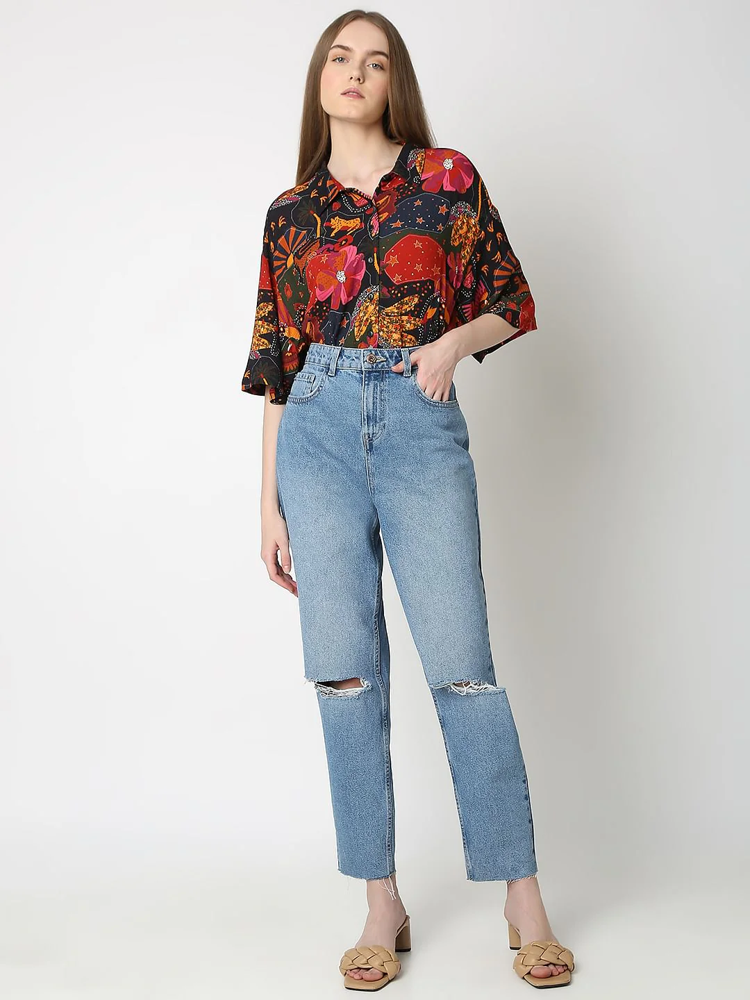 Light Blue High Rise Ripped Jeans - Image 5