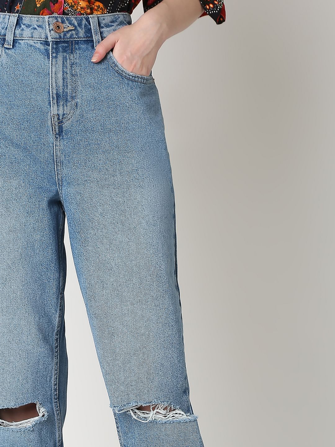Light Blue High Rise Ripped Jeans - Image 6