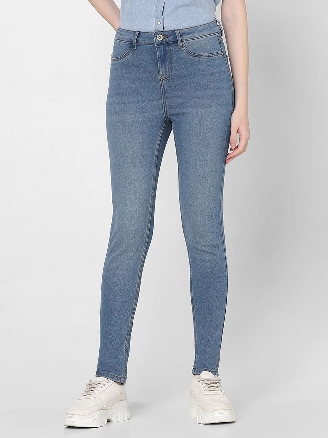 Blue Mid Rise Skinny Fit Jeggings - Image 2
