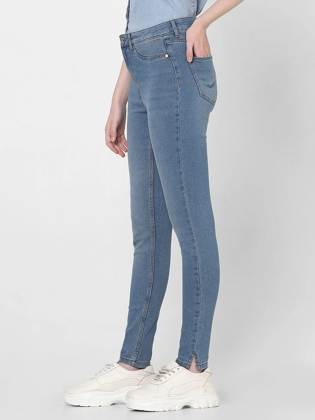 Blue Mid Rise Skinny Fit Jeggings - Image 3