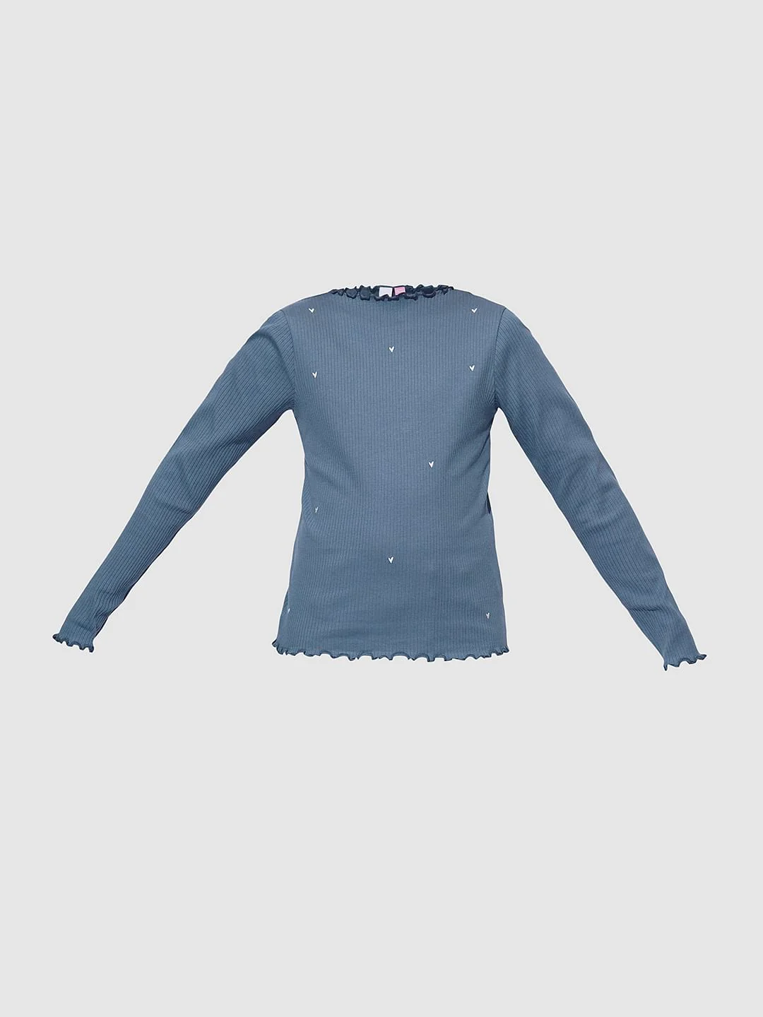 Girls Blue Lettuce Hem Embroidered Top - Image 6