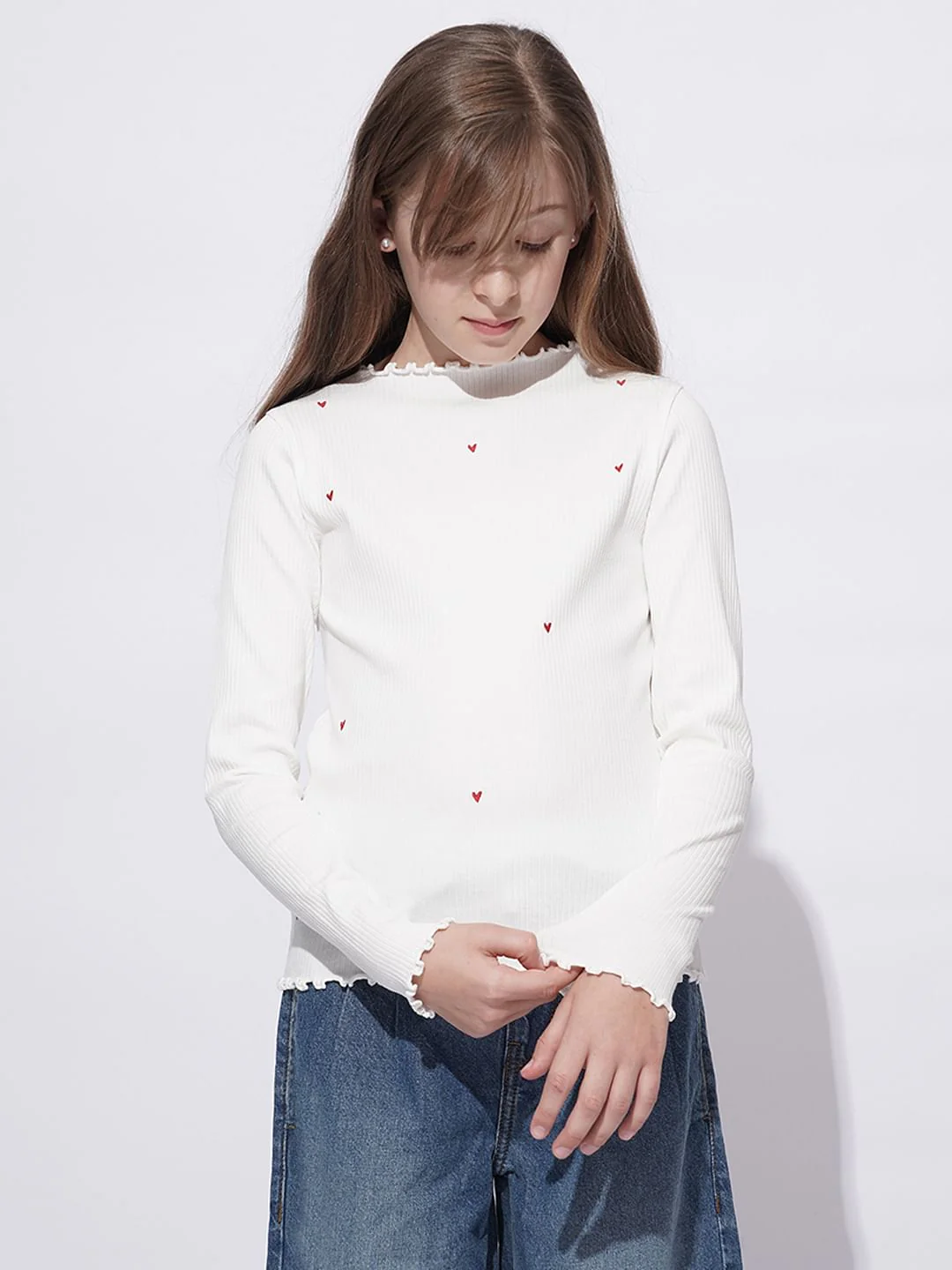Girls White Lettuce Hem Embroidered Top - Image 2