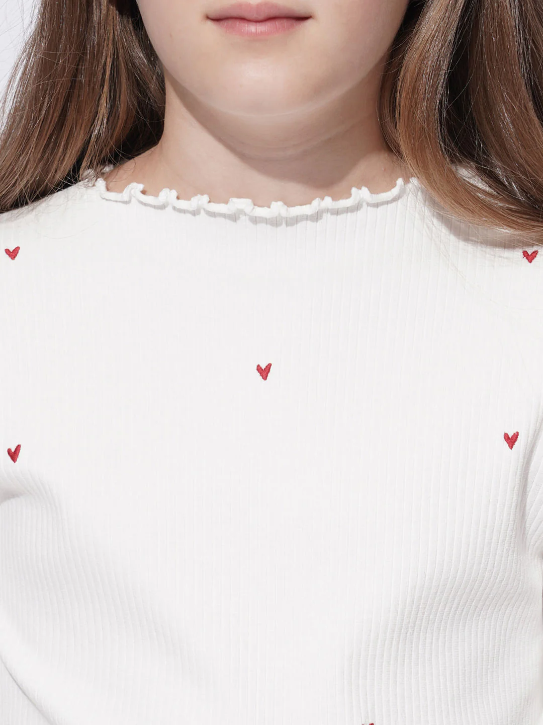 Girls White Lettuce Hem Embroidered Top - Image 4