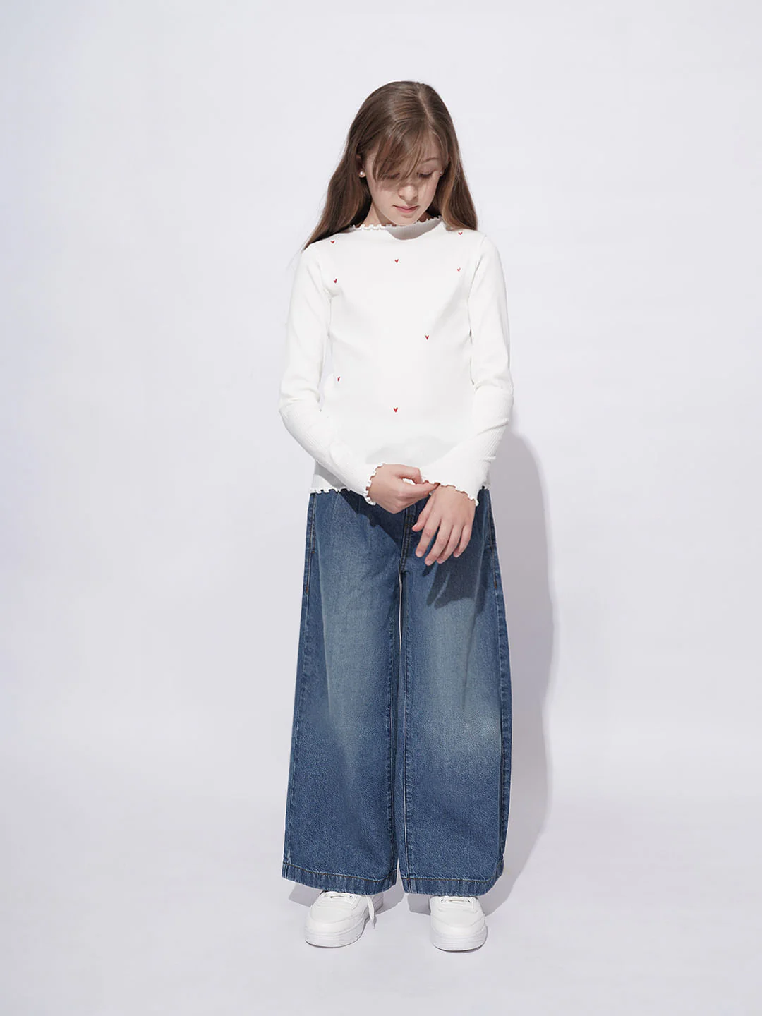 Girls White Lettuce Hem Embroidered Top - Image 5
