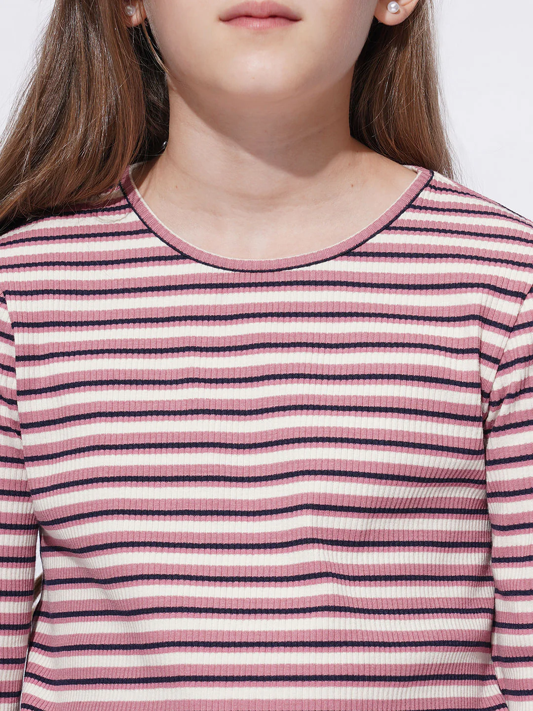 Girls Pink Striped Lettuce Hem Top - Image 4