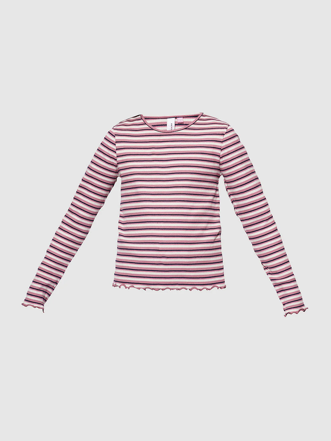 Girls Pink Striped Lettuce Hem Top - Image 6