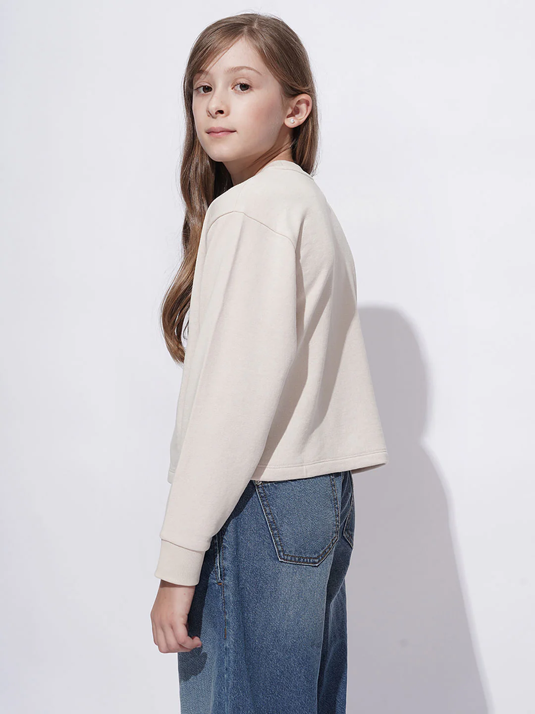 Girls Beige Varsity Graphic Print Sweatshirt - Image 3