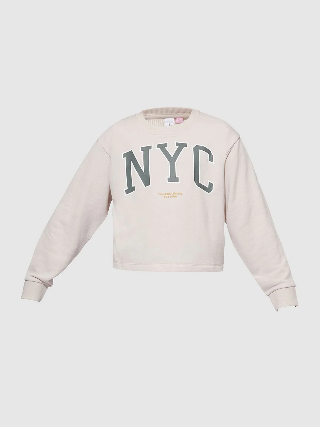 Girls Beige Varsity Graphic Print Sweatshirt - Image 6