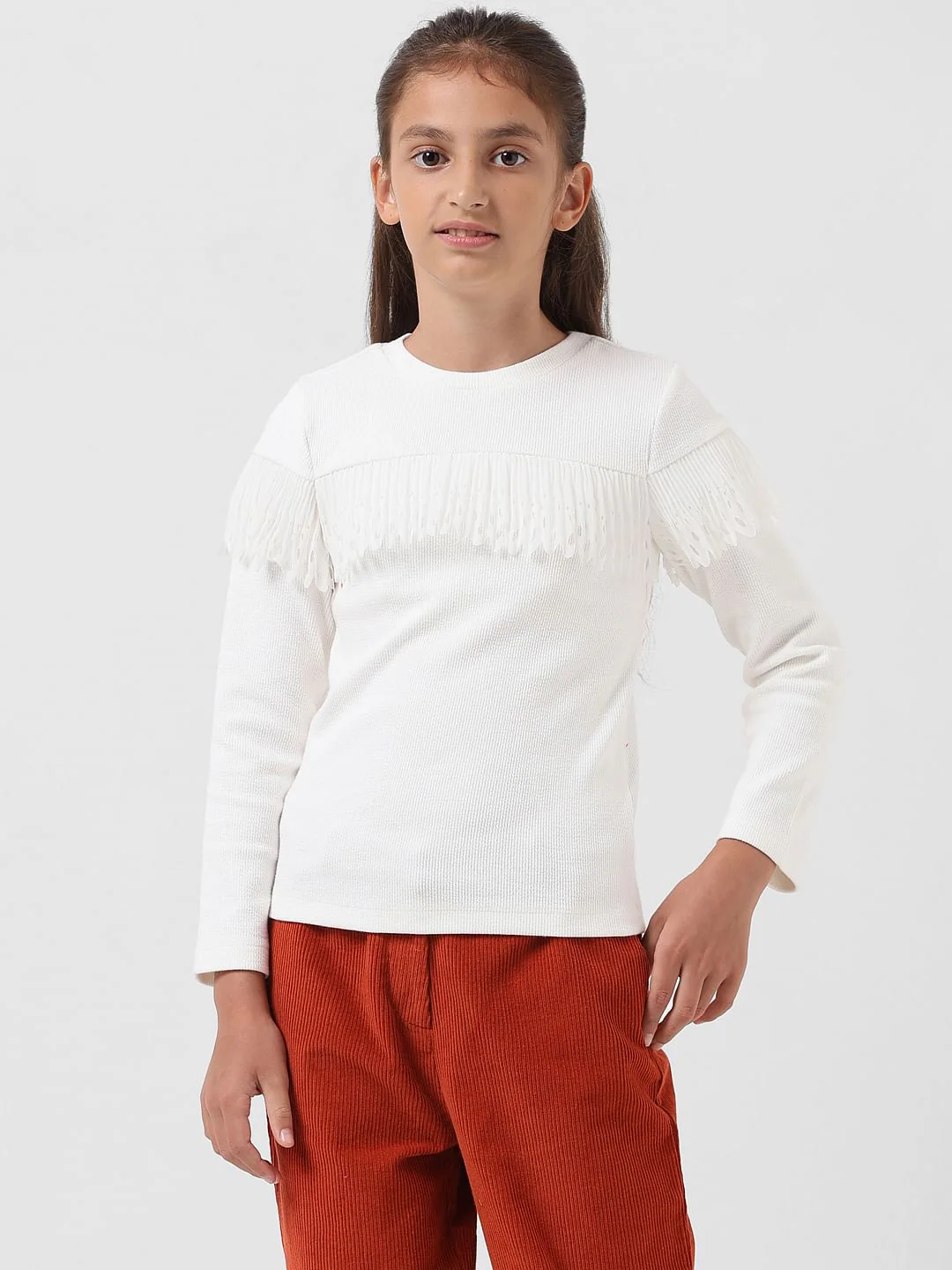 Girl White Ribbed Top - Image 2