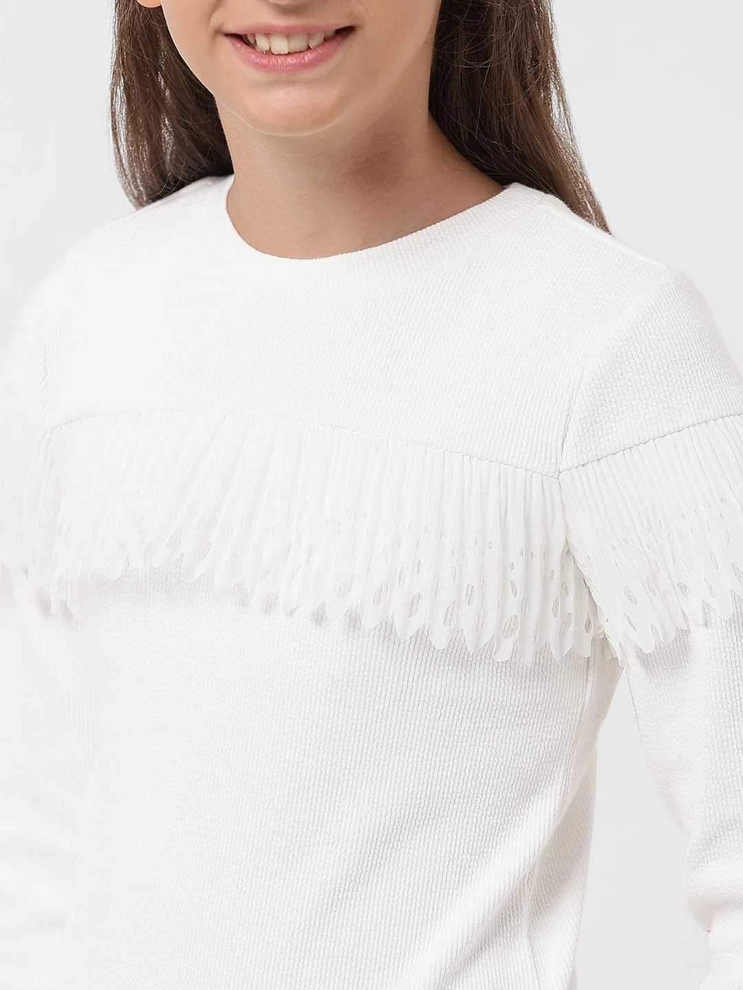 Girl White Ribbed Top - Image 4