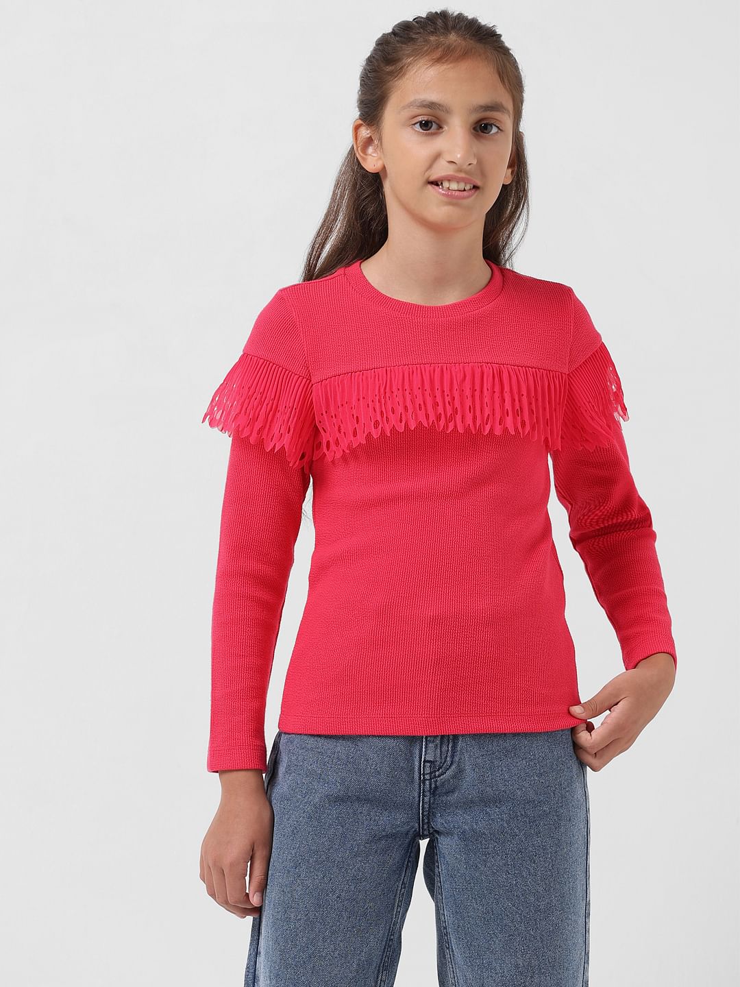 Girl Red Ribbed Top - Image 2