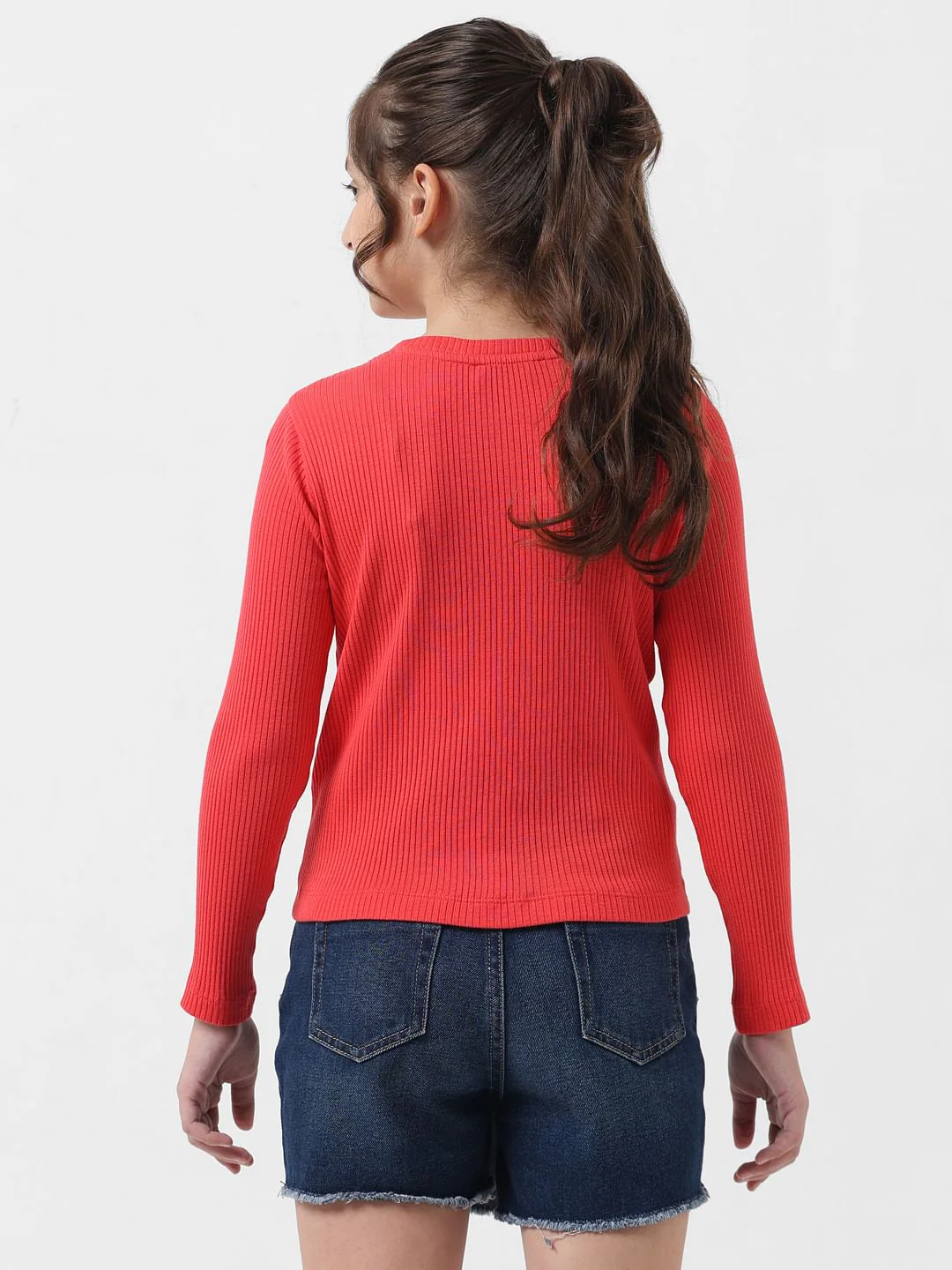 Girl Red Rhinestone Ribbed T-Shirt - Image 3