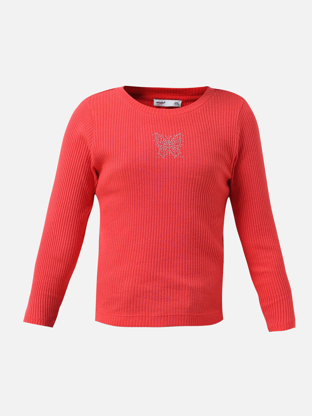 Girl Red Rhinestone Ribbed T-Shirt - Image 6