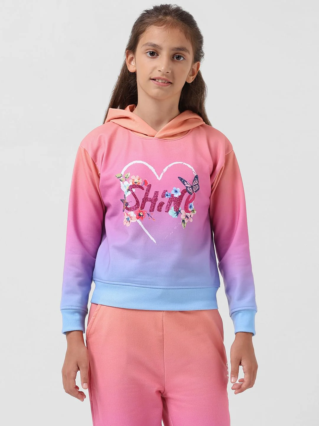 Girl Pink Hooded Ombre Sweatshirt - Image 2
